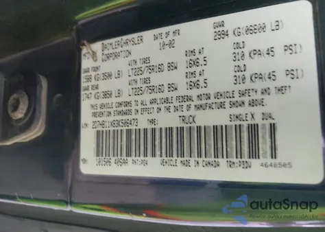 2003 Dodge Ram Van 1500 Conversion from USA, damaged, VIN 2D7HB11X83K506473